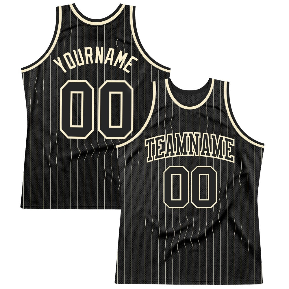Custom Black Cream Pinstripe Black-Cream High-quality Basketball Jersey
