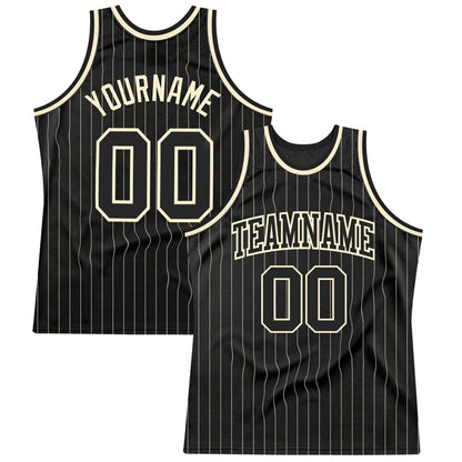 Custom Black Cream Pinstripe Black-Cream High-quality Basketball Jersey