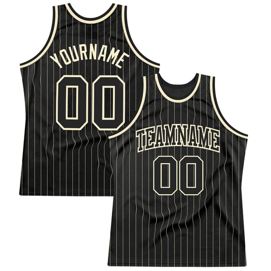 Custom Black Cream Pinstripe Black-Cream High-quality Basketball Jersey