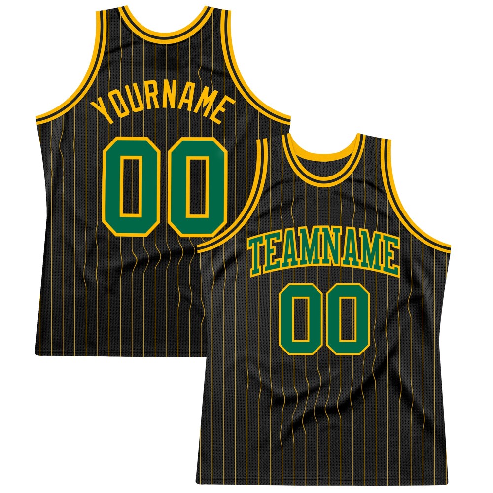 Custom Black Gold Pinstripe Kelly Green-Gold High-quality Basketball Jersey
