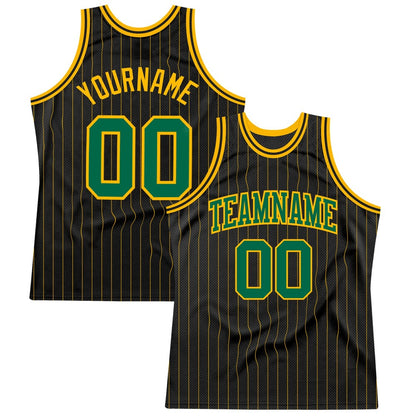 Custom Black Gold Pinstripe Kelly Green-Gold High-quality Basketball Jersey