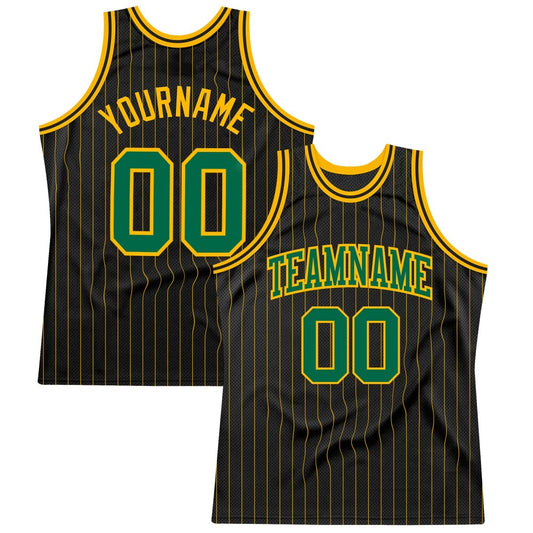 Custom Black Gold Pinstripe Kelly Green-Gold High-quality Basketball Jersey