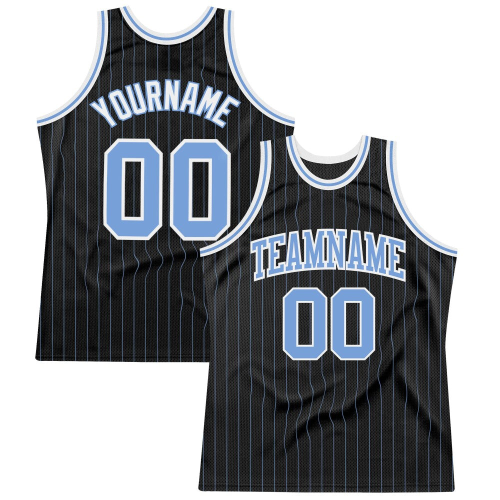 Custom Black Light Blue Pinstripe Light Blue-White High-quality Basketball Jersey