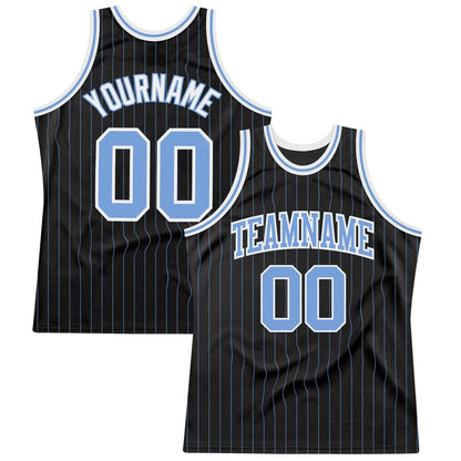 Custom Black Light Blue Pinstripe Light Blue-White High-quality Basketball Jersey
