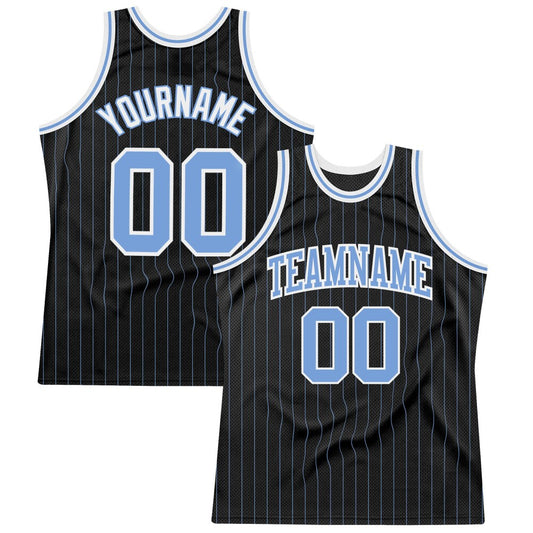 Custom Black Light Blue Pinstripe Light Blue-White High-quality Basketball Jersey
