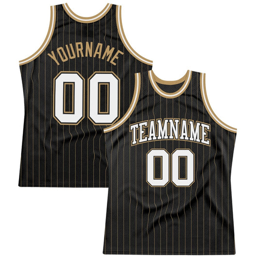 Custom Black Old Gold Pinstripe White-Old Gold High-quality Basketball Jersey