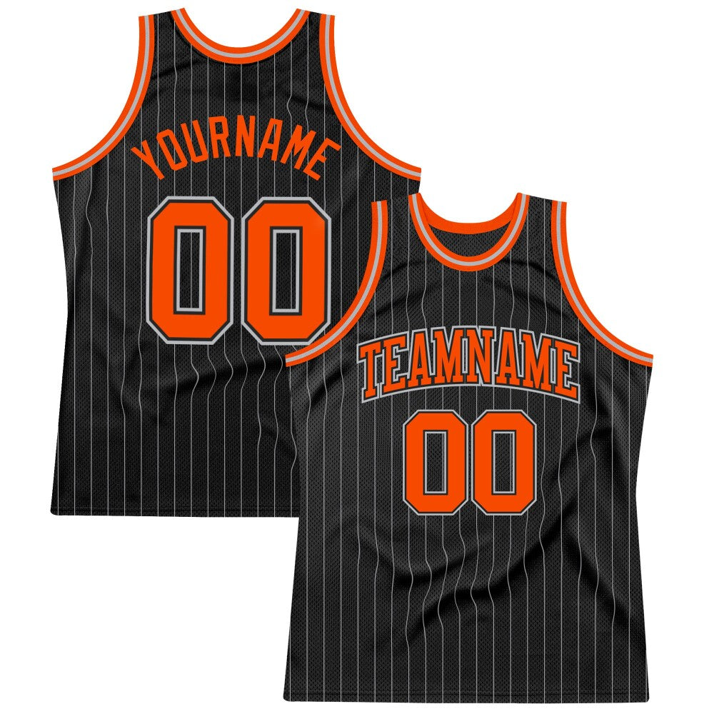 Custom Black Gray Pinstripe Orange-Gray High-quality Basketball Jersey