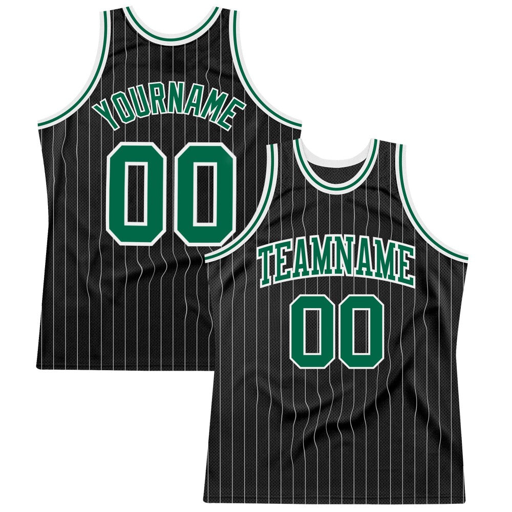 Custom Black White Pinstripe Kelly Green-White High-quality Basketball Jersey