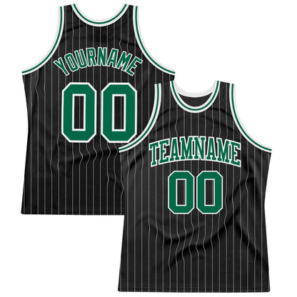 Custom Black White Pinstripe Kelly Green-White High-quality Basketball Jersey
