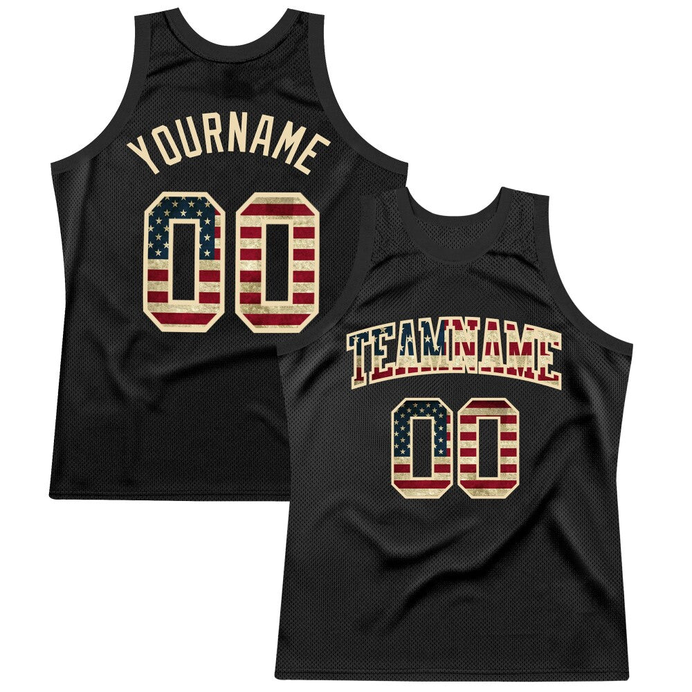 Custom Black Vintage USA Flag-City Cream High-quality Throwback Basketball Jersey
