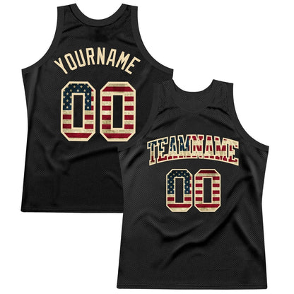 Custom Black Vintage USA Flag-City Cream High-quality Throwback Basketball Jersey