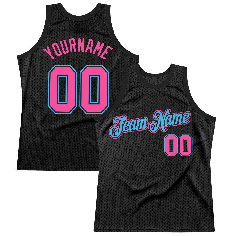 Custom Black Pink-Sky Blue High-quality Throwback Basketball Jersey