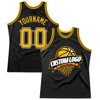 Custom Black Gold-White High-quality Throwback Basketball Jersey
