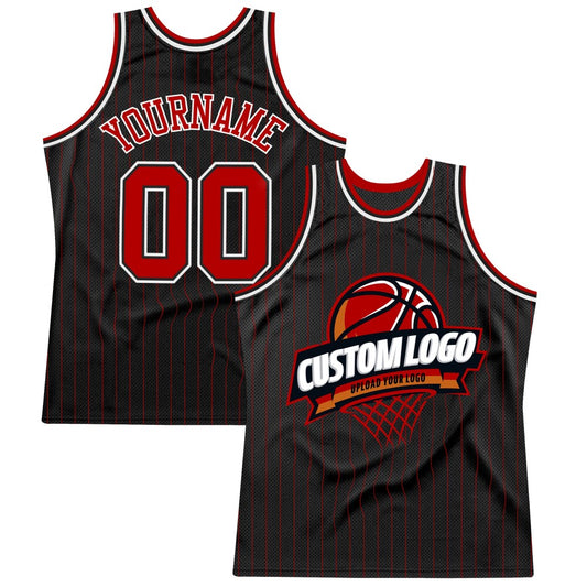 Custom Black Red Pinstripe White High-quality Basketball Jersey