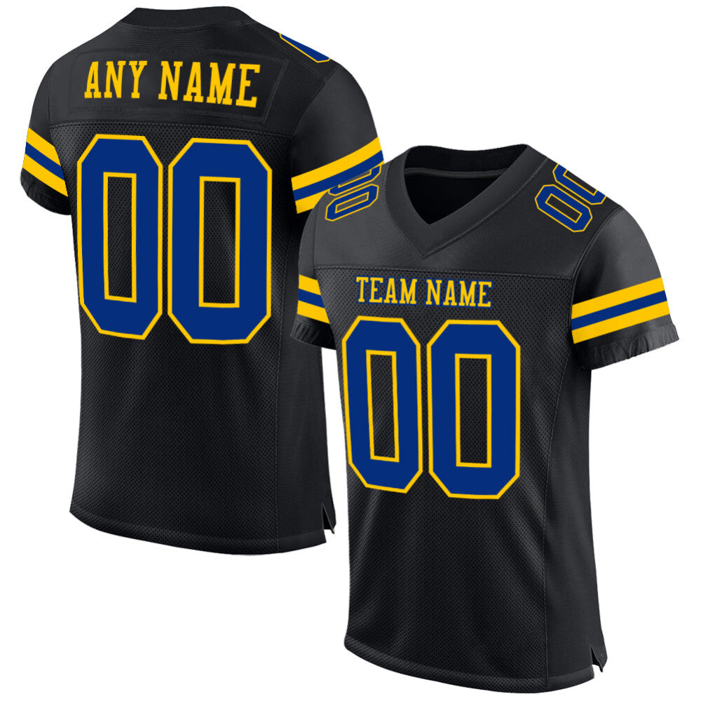 Custom Black Royal-Yellow Mesh High-quality Football Jersey