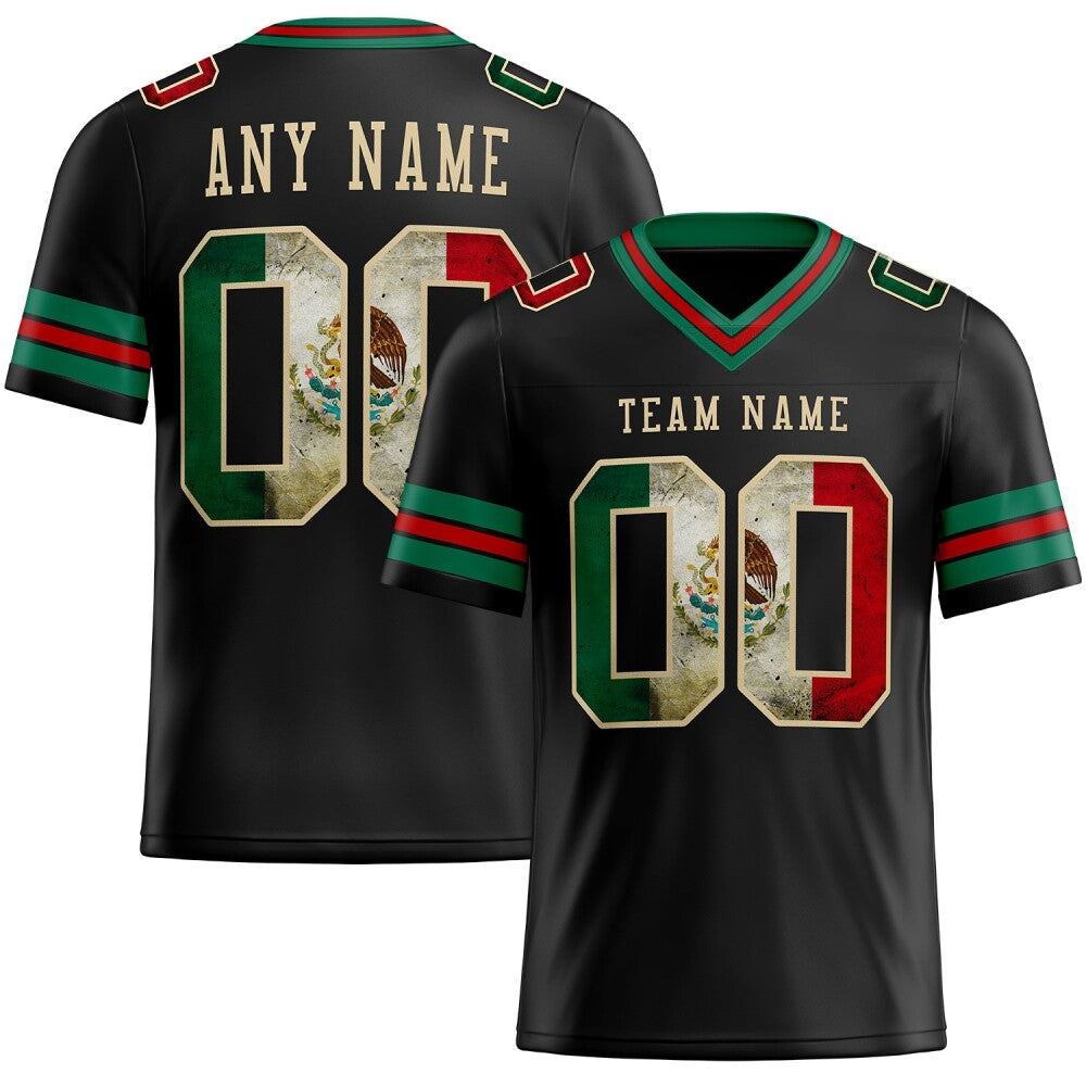 Custom Black Vintage Mexican Flag Kelly Green Red-City Cream High-quality Football Jersey