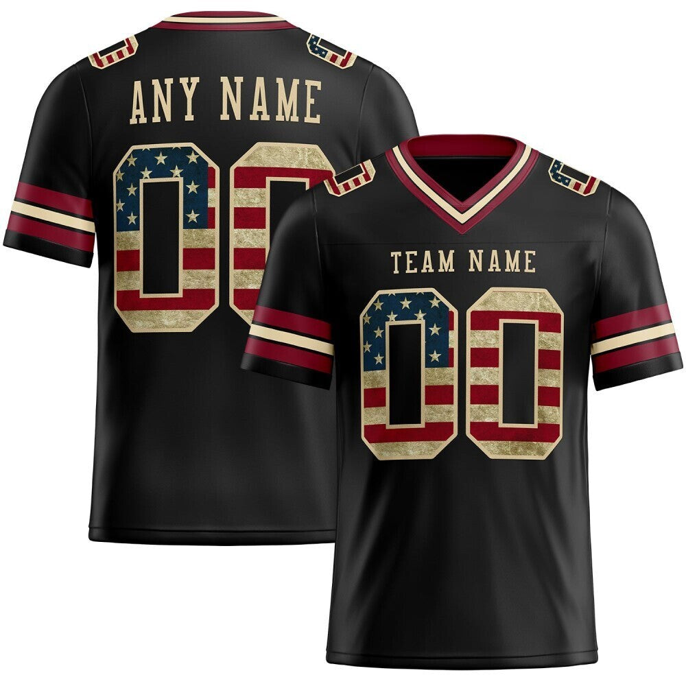 Custom Black Vintage USA Flag Crimson-City Cream High-quality Football Jersey