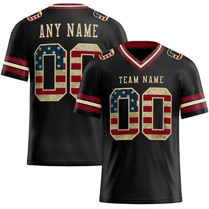 Custom Black Vintage USA Flag Crimson-City Cream High-quality Football Jersey