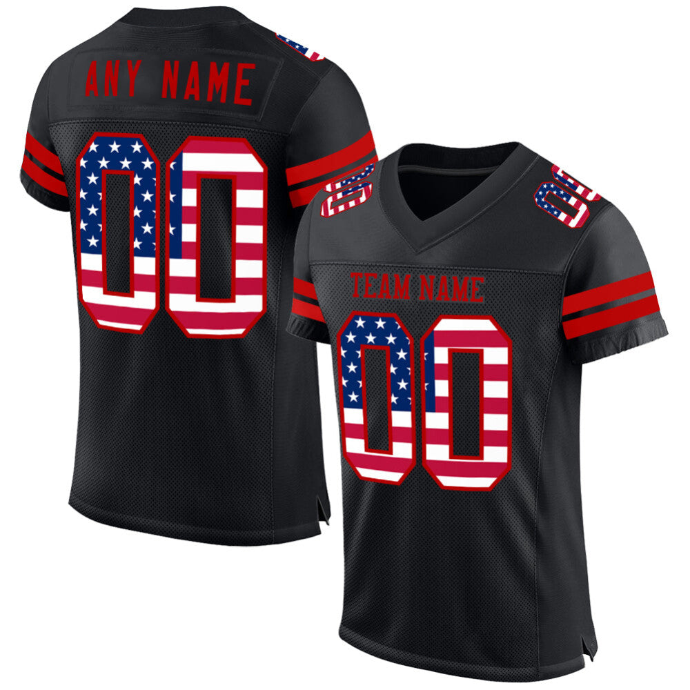 Custom Black USA Flag-Red Mesh High-quality Football Jersey