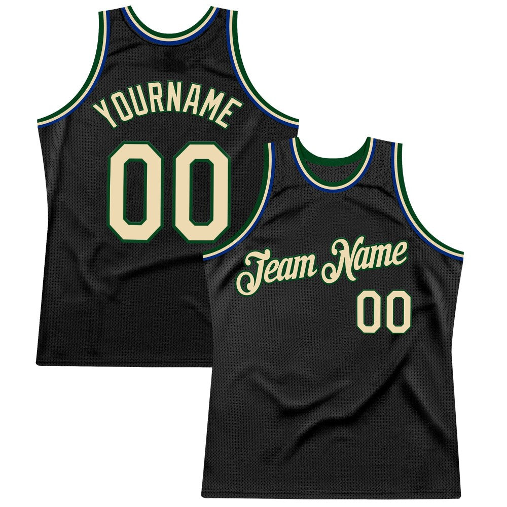 Custom Black Cream Green-Royal High-quality Throwback Basketball Jersey