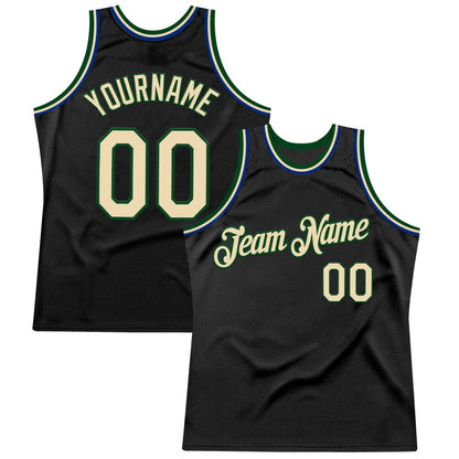 Custom Black Cream Green-Royal High-quality Throwback Basketball Jersey