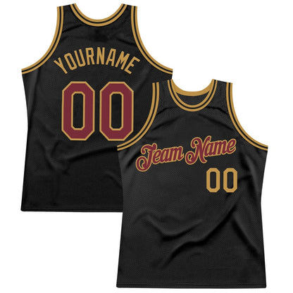 Custom Black Burgundy-Old Gold High-quality Throwback Basketball Jersey