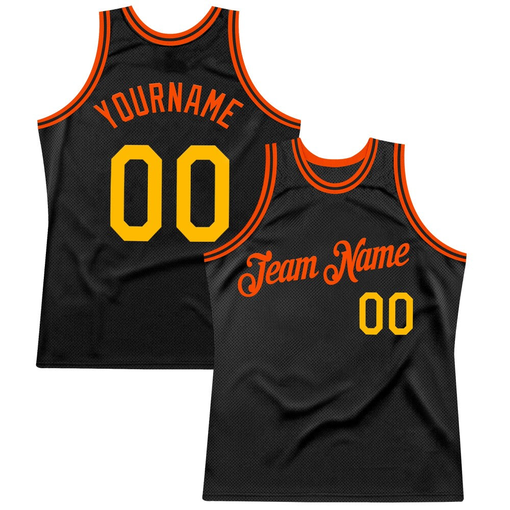 Custom Black Gold-Orange High-quality Throwback Basketball Jersey