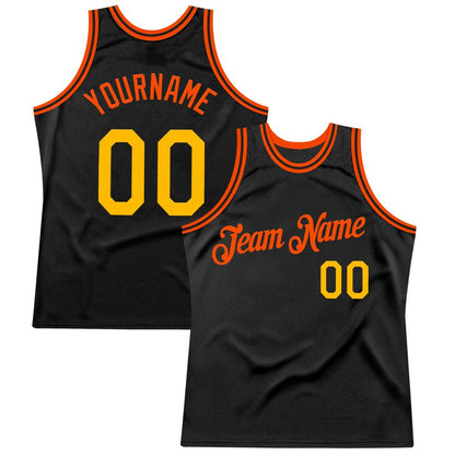 Custom Black Gold-Orange High-quality Throwback Basketball Jersey