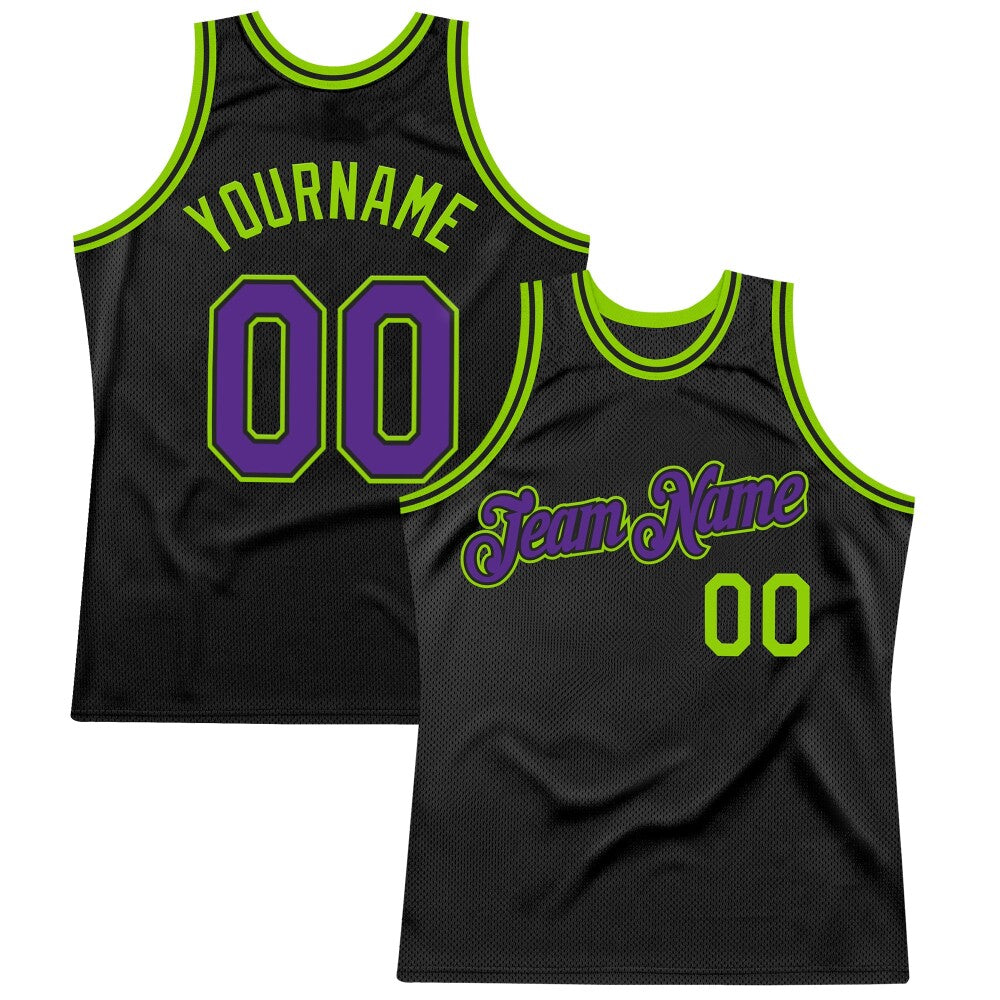 Custom Black Purple-Neon Green High-quality Throwback Basketball Jersey