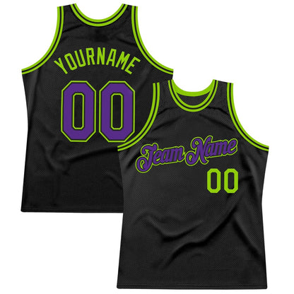 Custom Black Purple-Neon Green High-quality Throwback Basketball Jersey
