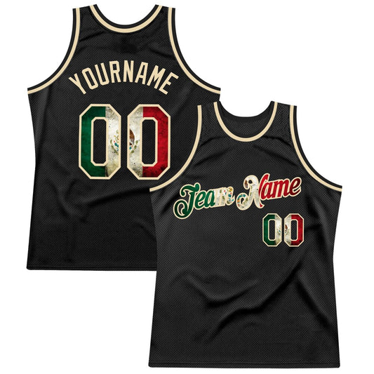 Custom Black Vintage Mexican Flag-Cream High-quality Throwback Basketball Jersey