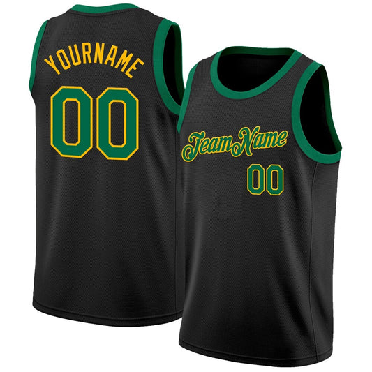 Custom Black Kelly Green-Gold High-quality Basketball Jersey