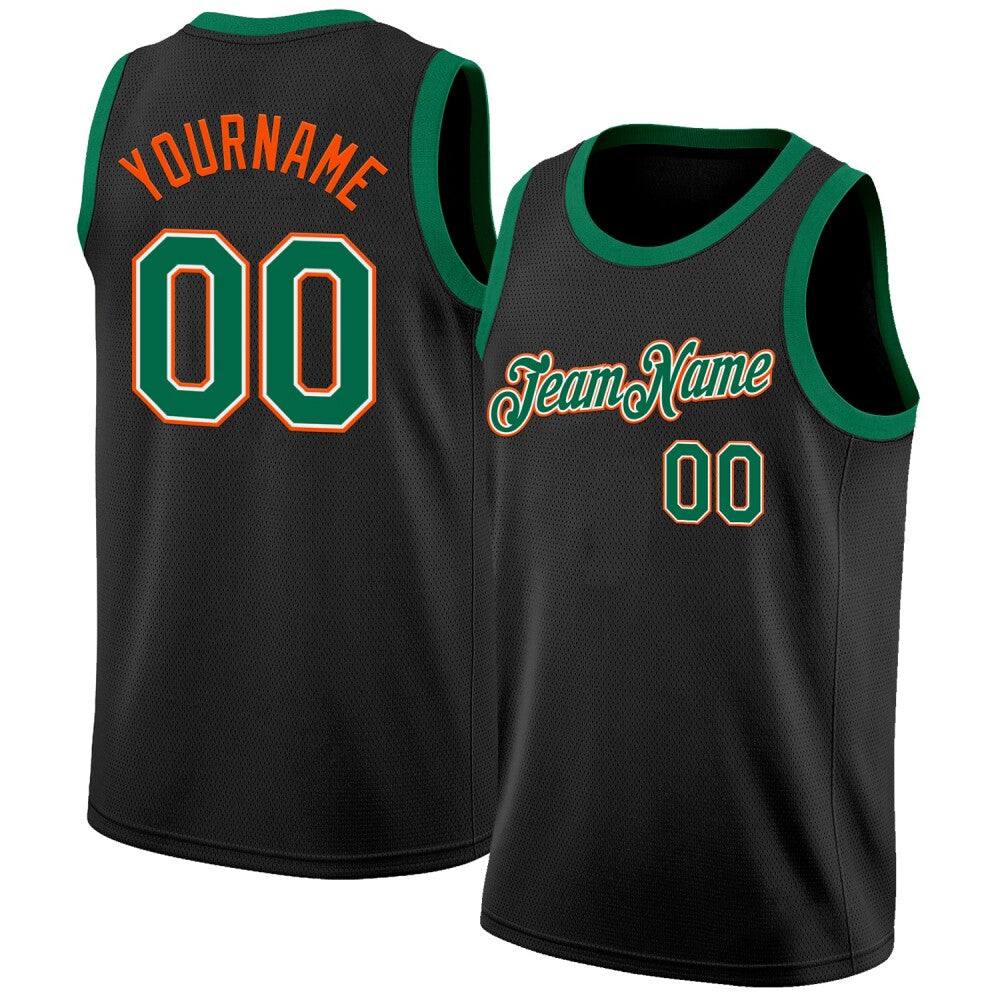 Custom Black Kelly Green White-Orange High-quality Basketball Jersey