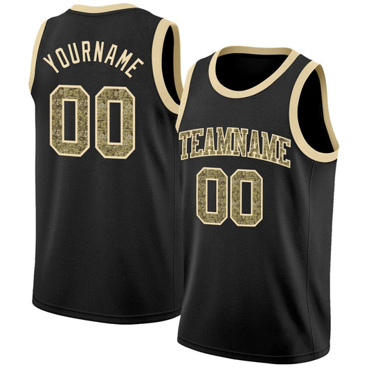 Custom Black Camo-Cream High-quality Basketball Jersey