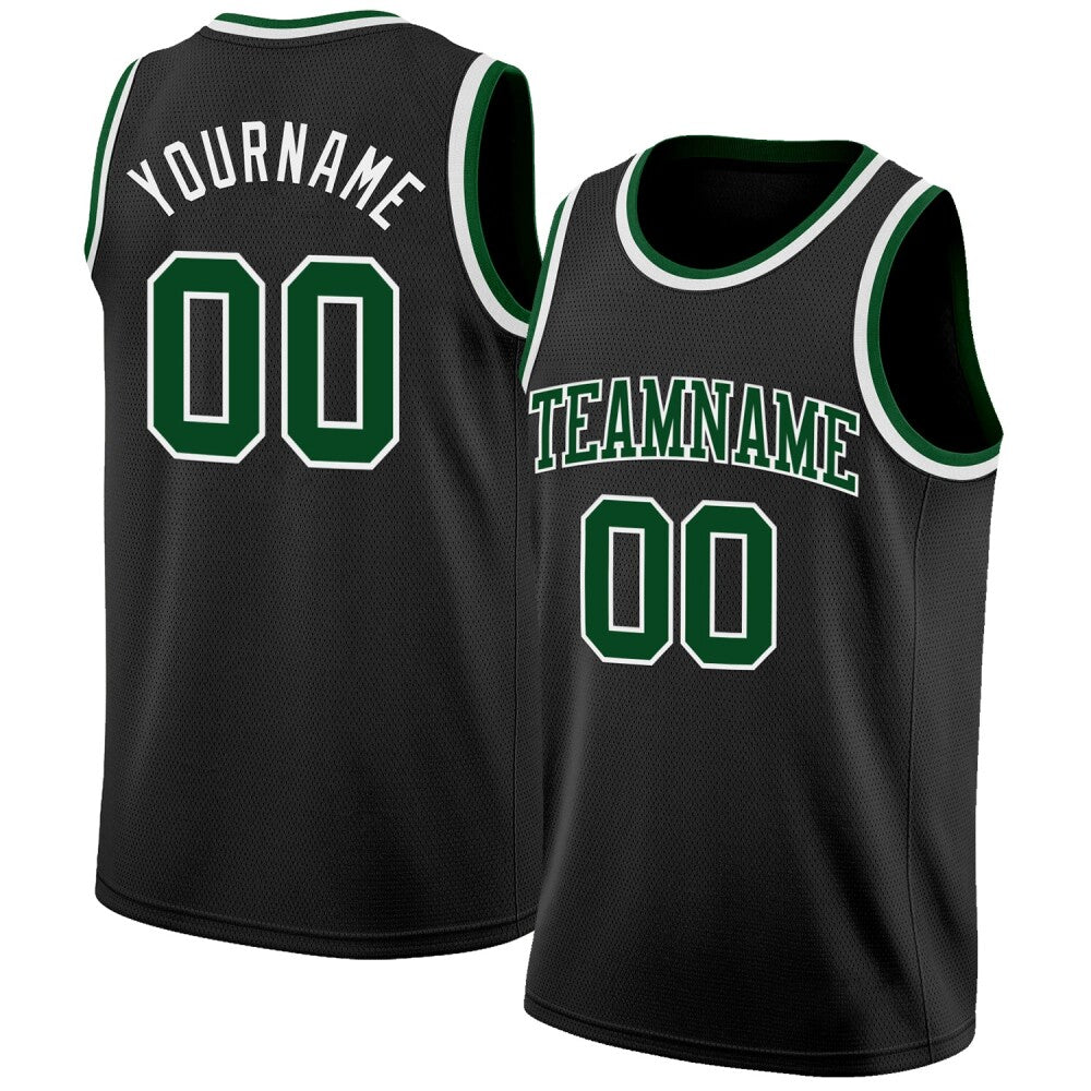 Custom Black Green-White High-quality Basketball Jersey