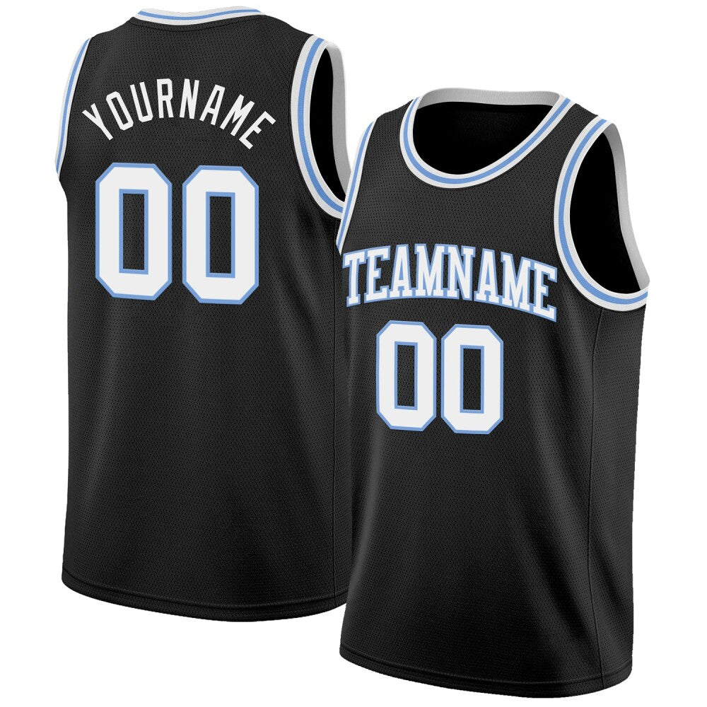 Custom Black White-Light Blue High-quality Basketball Jersey