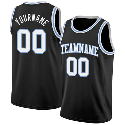 Custom Black White-Light Blue High-quality Basketball Jersey