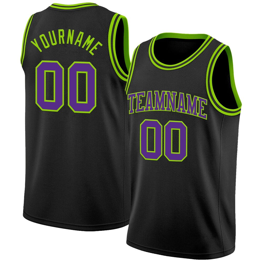 Custom Black Purple-Neon Green High-quality Basketball Jersey