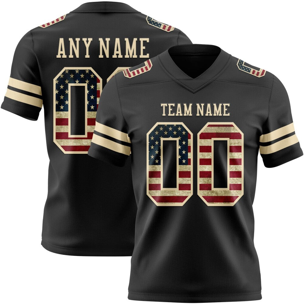Custom Black Vintage USA Flag-Cream High-quality Football Jersey