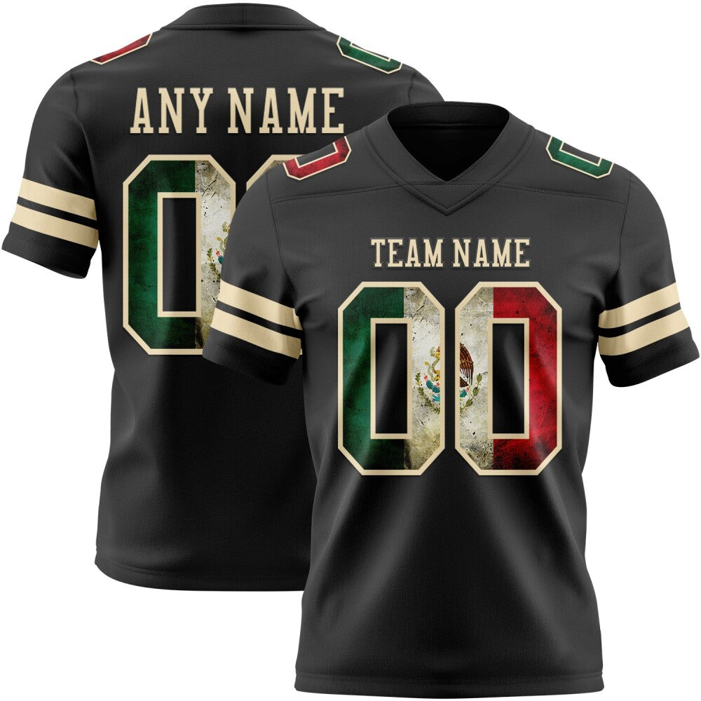 Custom Black Vintage Mexican Flag-Cream High-quality Football Jersey