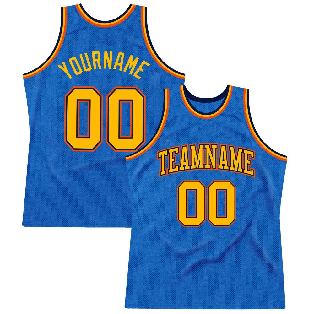 Custom Blue Gold Navy-Orange High-quality Throwback Basketball Jersey