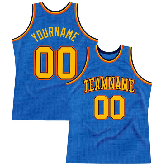 Custom Blue Gold Navy-Orange High-quality Throwback Basketball Jersey