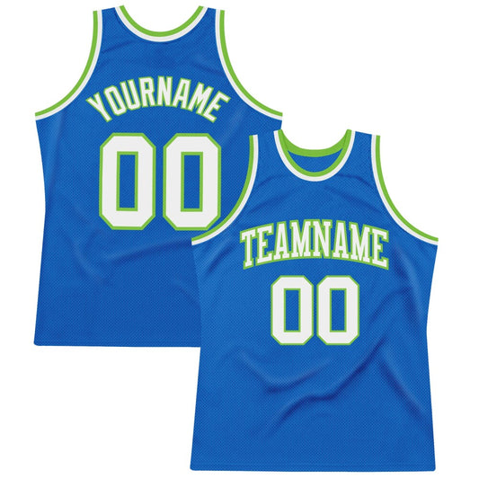 Custom Blue White-Neon Green High-quality Throwback Basketball Jersey