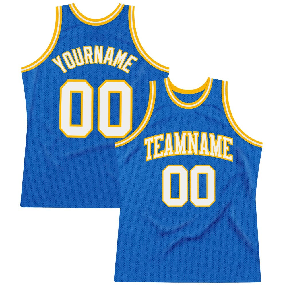 Custom Blue White-Gold High-quality Throwback Basketball Jersey