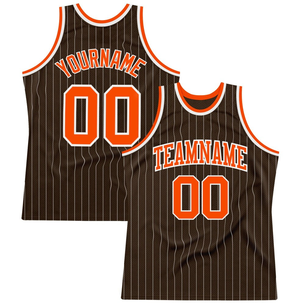 Custom Brown White Pinstripe Orange High-quality Basketball Jersey
