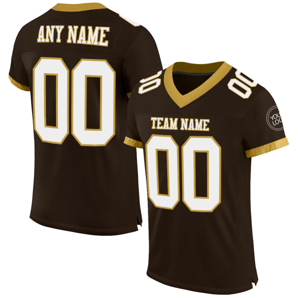 Custom Brown White-Old Gold Mesh High-quality Football Jersey