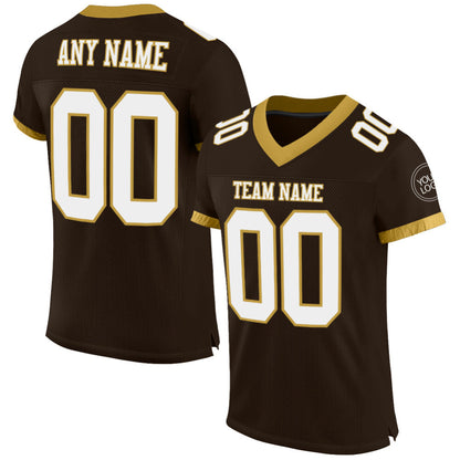 Custom Brown White-Old Gold Mesh High-quality Football Jersey