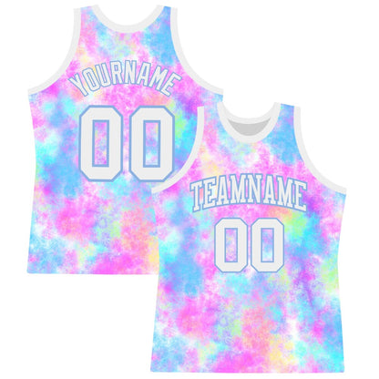 Custom Tie Dye White-Light Blue Round Neck Sublimation Basketball Set Jersey