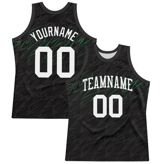 Custom Black White-Neon Green Line Round Neck Sublimation Basketball Set Jersey