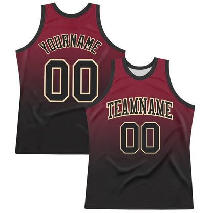 Custom Crimson Black-Cream Fade Fashion Round Neck Sublimation Basketball Set Jersey